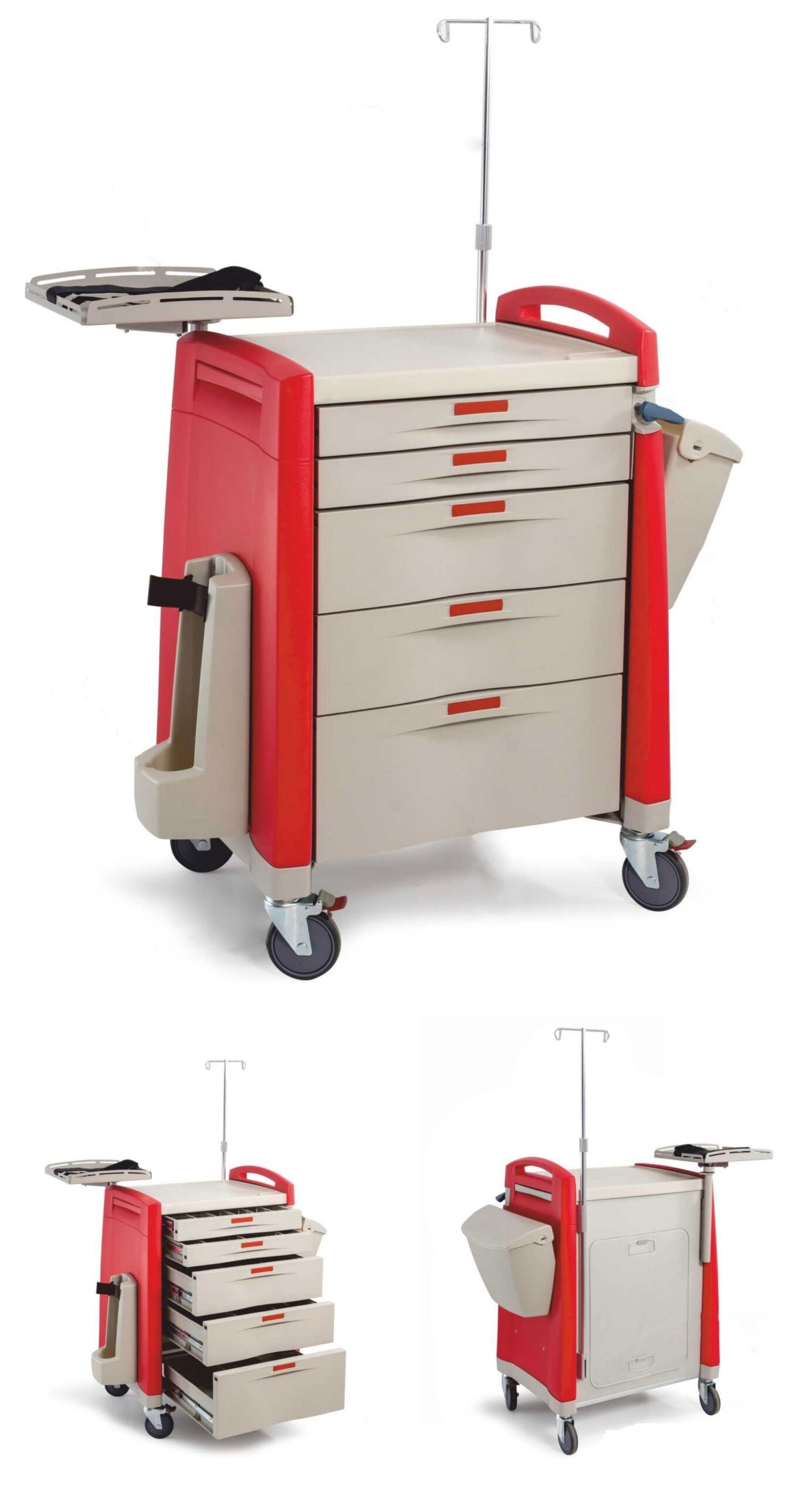 red crash cart,medical procedure carts,emergency crash cart