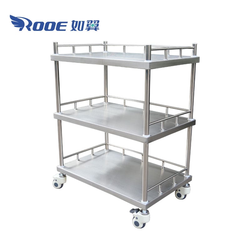 3 tier stainless steel trolley,dressing trolley,medical utility cart