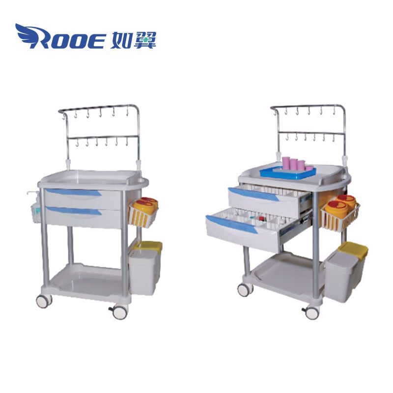 treatment trolley,dressing trolley,iv therapy carts,medical cart with drawers,medical treatment cart